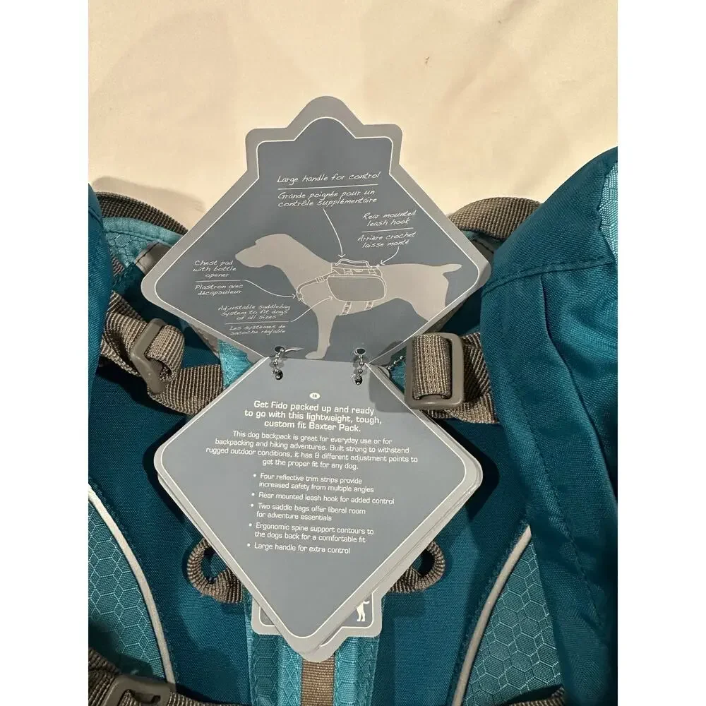 Kurgo Big Baxter Dog Backpack 7.5 Liter Blue Hiking Saddle Bag New With Tags